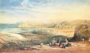 Cullercoats en direction de Tynemouth, Northumberland, avec des pêcheurs au premier plan, 1836 - John Wilson Carmichael