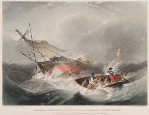 Le naufrage du bateau à vapeur Forfarshire sur les rochers des îles Farne (Angleterre), tel qu
