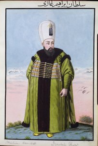 Ibrahim (1615-1648), sultan de 1640 à 1648, tiré de « Une série de portraits des empereurs de Turquie ». - John Young