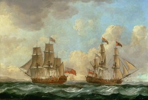 Le pèlerin en deux positions au large de la côte, 1766 - John the Elder Cleveley