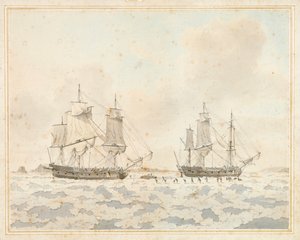 Les navires britanniques Racehorse et Carcass, pris dans la glace lors d