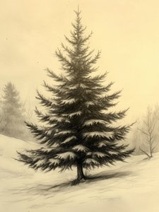 Scène hivernale avec un pin enneigé