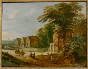 Voyageurs traversant un village - Joos de (studio of) Momper