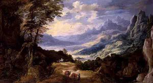 Paysage avec voyageurs - Joos or Josse de The Younger Momper