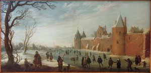 Patineurs dans le fossé de la ville - Joost Cornelisz. Droochsloot