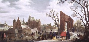 Patineurs dans un paysage d