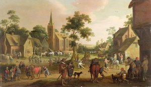 Voyageurs, mendiants et maquignons dans un village - Joost Cornelisz. Droochsloot