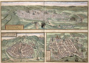 Plans de ville de Rouen, Nîmes et Bordeaux, de 