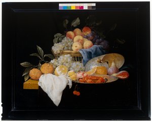 Nature morte avec fruits et crevettes