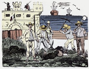 La Révolution mexicaine (1910-1920) : Groupes de prisonniers au travail forcé - Xylographie de Jose Guadalupe Posada (1852-1913) - José Guadalupe Posada