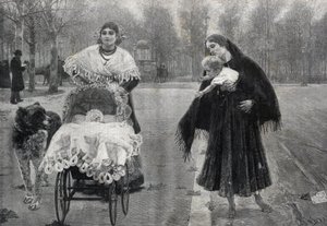 Dans le jardin des Tuileries à Paris - Le contraste - gravure d