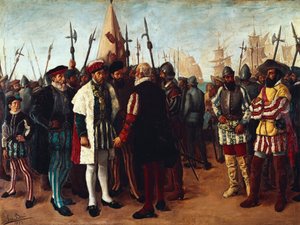 Le roi français François Ier (1494-1547) dans le port de Valence (peinture du 19ème siècle) - Jose Bru Albinana
