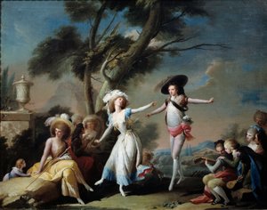 Couples dans un parc. Peinture par José Camarón y Boronat (1730-1803) - Jose Camaron