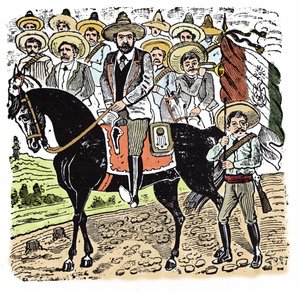 Révolution mexicaine (1910-1920) : Portrait de Francisco Indalecio Madero (1873-1913) révolutionnaire mexicain. Xylographie de José Guadalupe Posada (1852-1913)