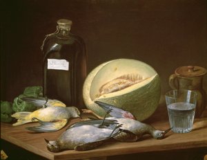 Nature morte avec melon et oiseaux