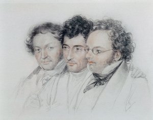 De gauche à droite, amis des compositeurs Johann Baptist Jenger (1793-1856), Anselm Huttenbrenner (1794-1868) et Franz Schubert (1797-1828), pastel de Josef Teltscher - Josef Eduard Teltscher