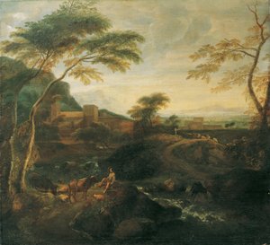Paysage avec vaches paissant - Josef Faistenberger