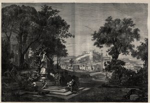 Grèce antique : vue des jardins de Vénus à Athènes. Gravure d
