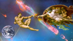 JJM-recreate: Michelangelo_Die Erschaffung Adams+JWST