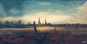JJM recrée Friedrich-C-D: Ville au lever de lune (gratte-ciel)