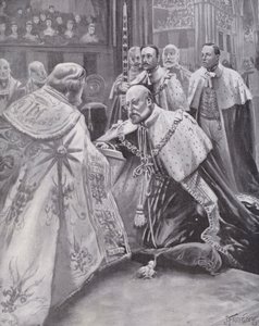 Le roi Édouard VII prêtant serment lors de son couronnement, Abbaye de Westminster, Londres - Joseph (after) Finnemore