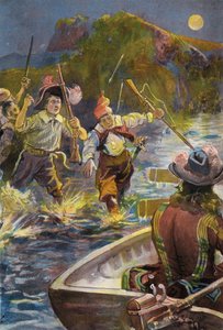 Robinson Crusoé : Nos hommes se précipitent vers les bateaux - Joseph (after) Finnemore