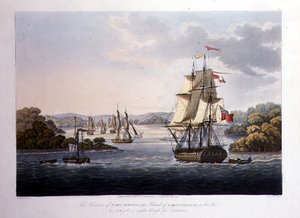 Le port de Port Cornwallis. Île de Great Andaman, avec la flotte se préparant à partir pour Rangoon, gravée par G. Hunt, pub. par Kingsbury & Co., Londres - Joseph (after) Moore