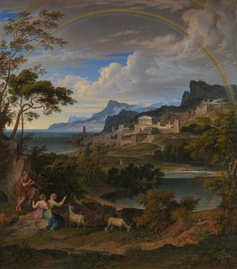 Paysage héroïque avec arc-en-ciel