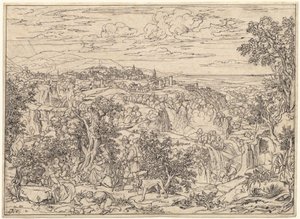 Tivoli et les cascades avec familles de bergers - Joseph Anton Koch