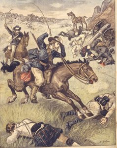 Commando boer attaquant une patrouille britannique pendant les guerres anglo-zouloue et anglo-boer de 1850-1902, illustration - Joseph Belon