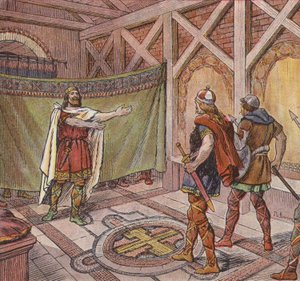 Clotaire Ier voit les pieds des assassins ordonnés de le tuer par son frère Théodoric - Joseph Beuzon