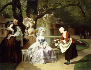 Marie-Antoinette et Louis XVI dans le jardin des Tuileries avec Madame Lamballe - Joseph Caraud