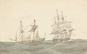 Barquentine et frégate en mer agitée - Joseph Cartwright