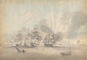 Scène de bataille : Navires de guerre, Frégates et Corvettes ; Bateau coulant et Barque - Joseph Cartwright