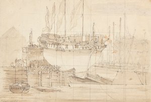 Navire à Voiles en Dock, Proue en Avant : Quadrillé pour Tracé - Joseph Cartwright