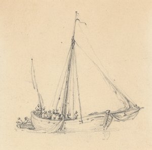Ketch simple, proue en avant ; Barque derrière - Joseph Cartwright