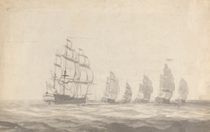 Six cuirassés virant de bord par gros temps