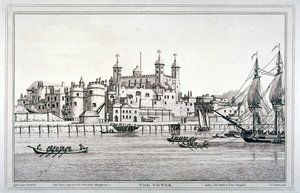 Vue sud de la Tour de Londres avec des bateaux sur la Tamise, 1795 - Joseph Constantine Stadler
