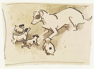 Fox Terrier et chiots - Joseph Crawhall