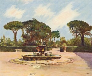 Rome : La Villa Médicis, Le bassin et le jardin - Joseph Felix Bouchor