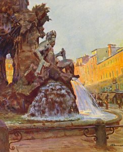 Rome : Piazza Navona, La Fontaine du Bernin - Joseph Felix Bouchor