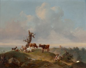 Vaches et chèvres au pâturage - Joseph Heicke