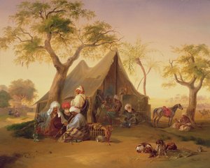 Cheikhs buvant du café devant une tente, 1842 - Joseph Heicke