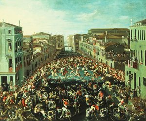 Le combat entre les Nicolotti et les Castellani, sur le Ponte dei Pugni, Venise, 1673