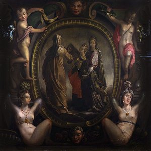 Trois figures allégoriques dans un cartouche