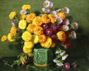 Soucis et asters dans un vase chinois - Joseph Henry Sharp