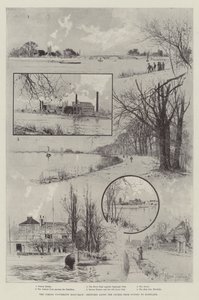 La prochaine course de bateaux universitaires, esquisses le long du parcours de Putney à Mortlake
