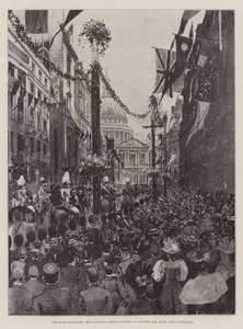 La procession royale, le carrosse de Sa Majesté passant par Ludgate Hill jusqu