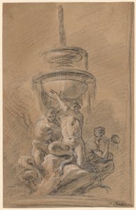 Une fontaine avec trois tritons