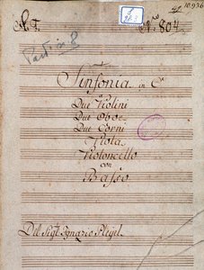 Première page de la partition musicale de la Symphonie en do par Pleyel - Joseph Ignace Pleyel